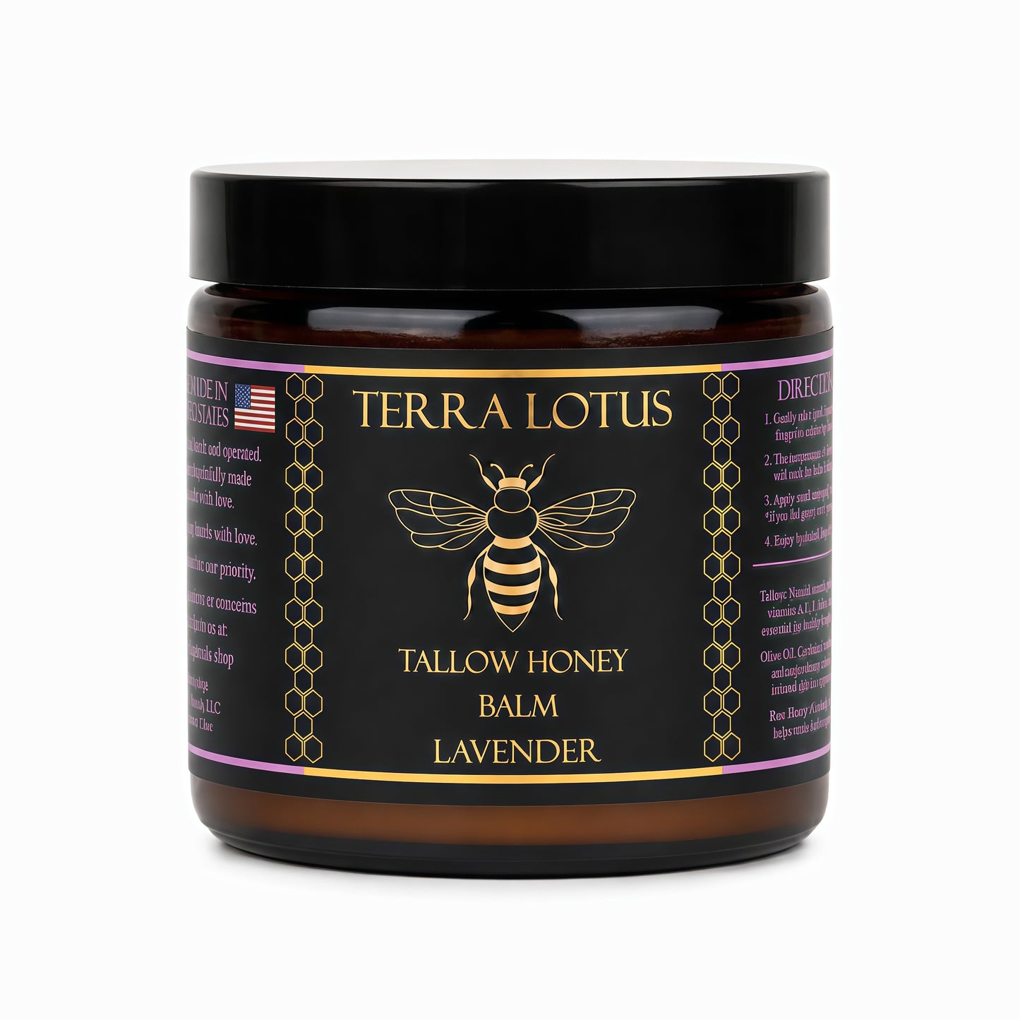 Terra Lotus - Organic Grass-Fed Beef Tallow Balm with Raw Honey - Moisturizing Cream for Soft, Smooth Skin - Handmade All-Natural Moisturizer (4 Oz, Lavender) Visit the Terra Lotus Store