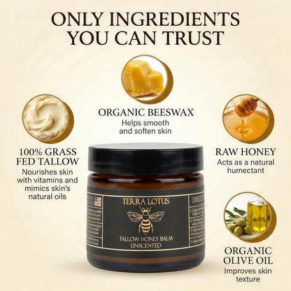 Terra Lotus - Organic Grass-Fed Beef Tallow Balm with Raw Honey - Moisturizing Cream for Soft, Smooth Skin - Handmade All-Natural Moisturizer (4 Oz, Lavender) Visit the Terra Lotus Store