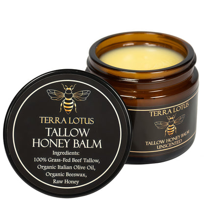 Terra Lotus - Organic Grass-Fed Beef Tallow Balm with Raw Honey - Moisturizing Cream for Soft, Smooth Skin - Handmade All-Natural Moisturizer (4 Oz, Lavender) Visit the Terra Lotus Store